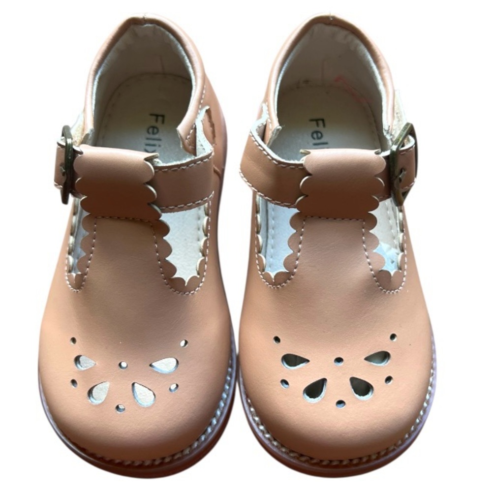Tan Dress Shoes with Ankle Strap and Cutout Patterns